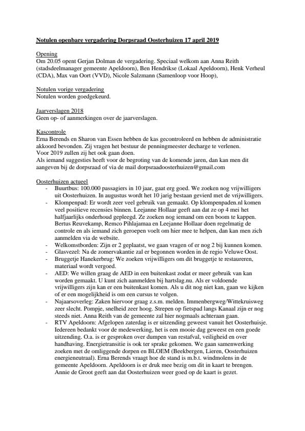 Notulen Dorpsraadvergadering 2019