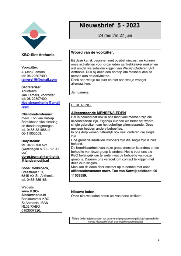 KBO Nieuwsbrief editie 5: mei/juni 2023
