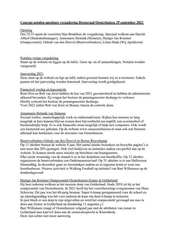 Notulen Dorpsraadvergadering 2022