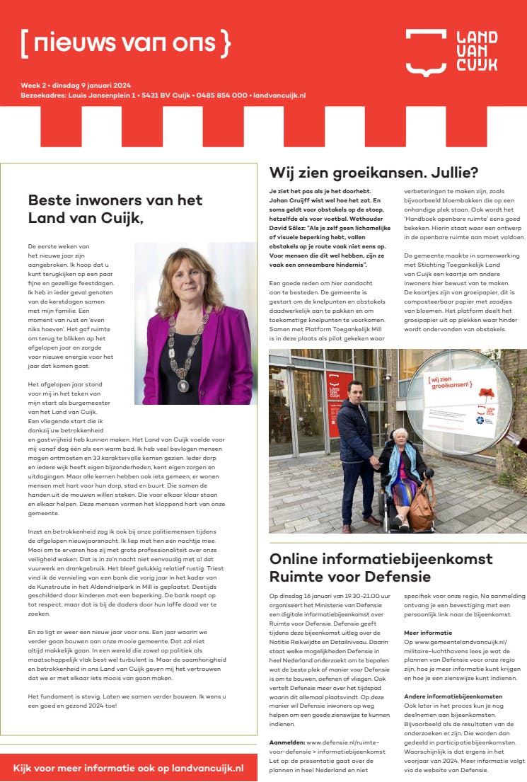 Nieuwjaarsontmoeting op gemeentepagina van 9 januari 2024