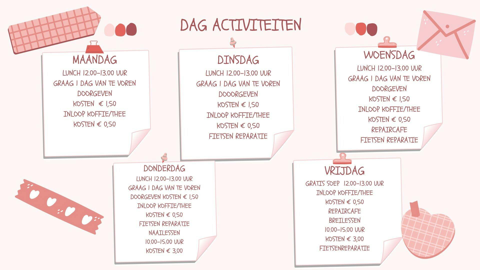 wekelijkse activiteiten