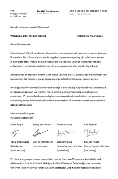 Brief van architecten bij Doe-het-zelf boekje  