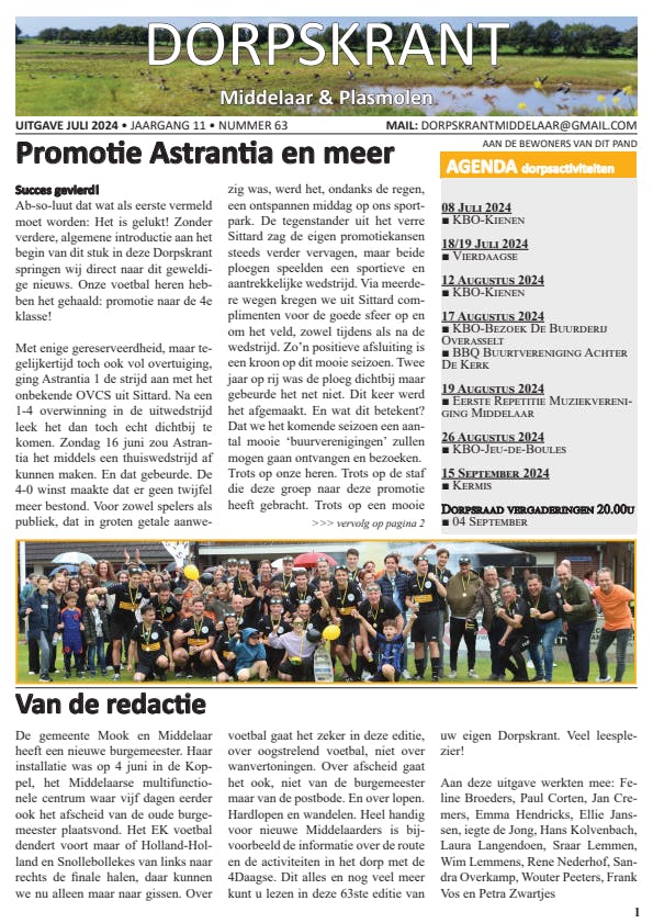 Dorpskrant  63 Middelaar Plasmolen juli 2024