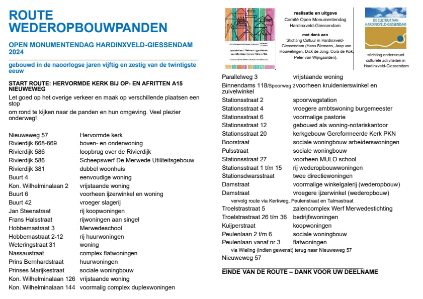 Route- en informatieblad architectuur jaren 50 en 60