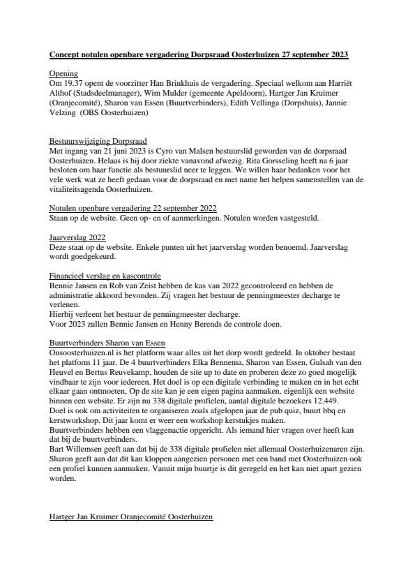 Notulen Dorpsraadvergadering 2023