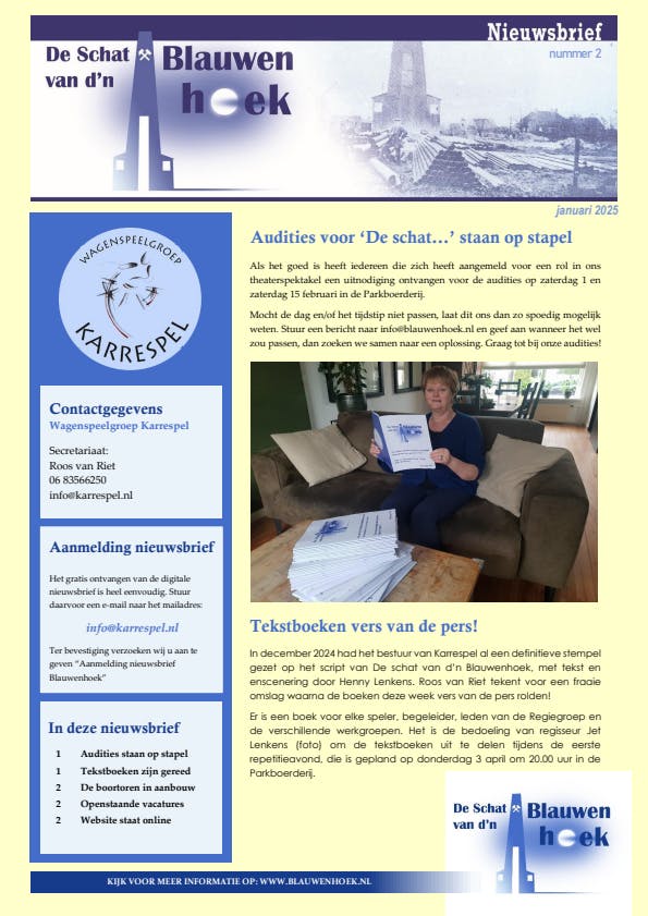 De schat van d'n Blauwenhoek - nieuwsbrief januari 2025