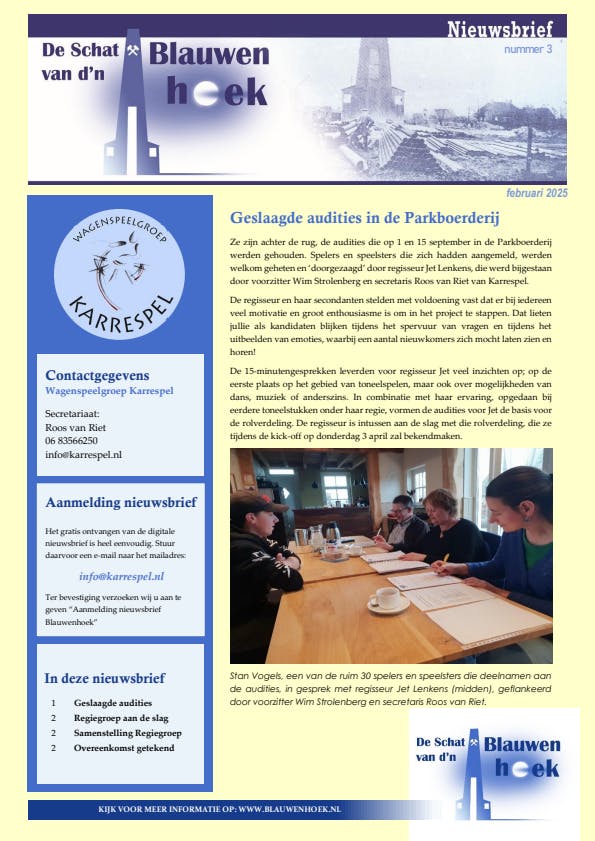 De schat van d'n Blauwenhoek - nieuwsbrief februari 2025