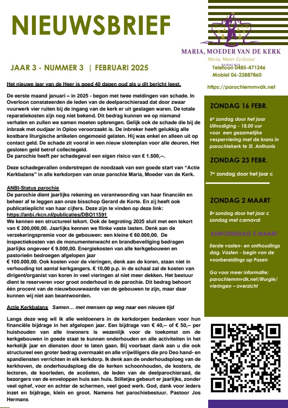Nieuwsbrief moeder van de kerk februari 2025 