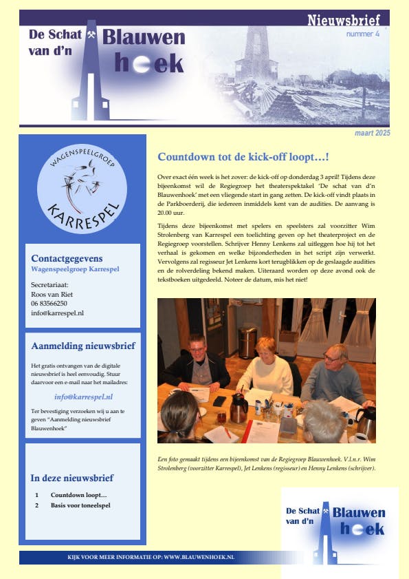 De Schat van d'n Blauwenhoek - nieuwsbrief maart 2025