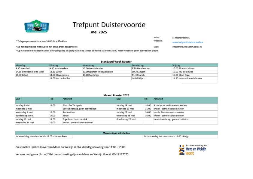 Maandkalender Trefpunt Duistervoorde van Mei 2025