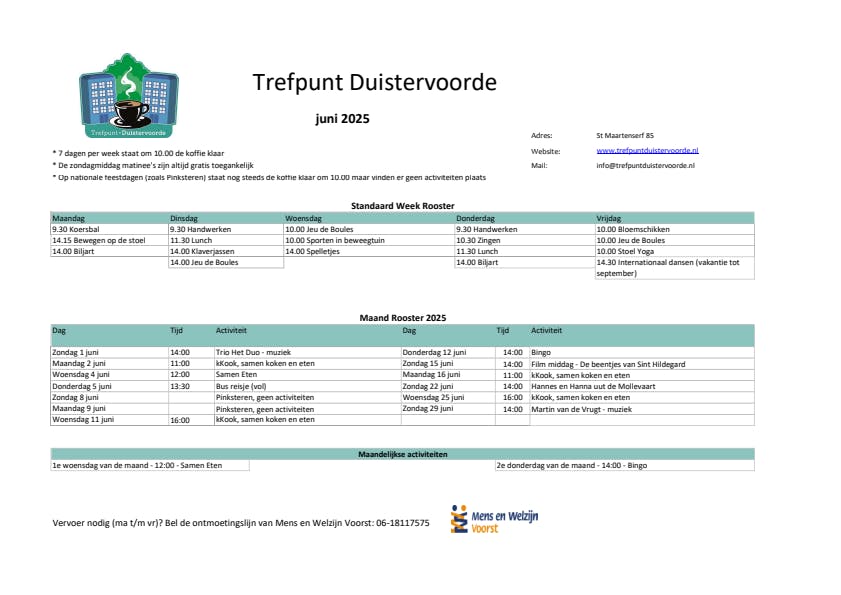 Maandkalender Trefpunt Duistervoorde van Juni 2025