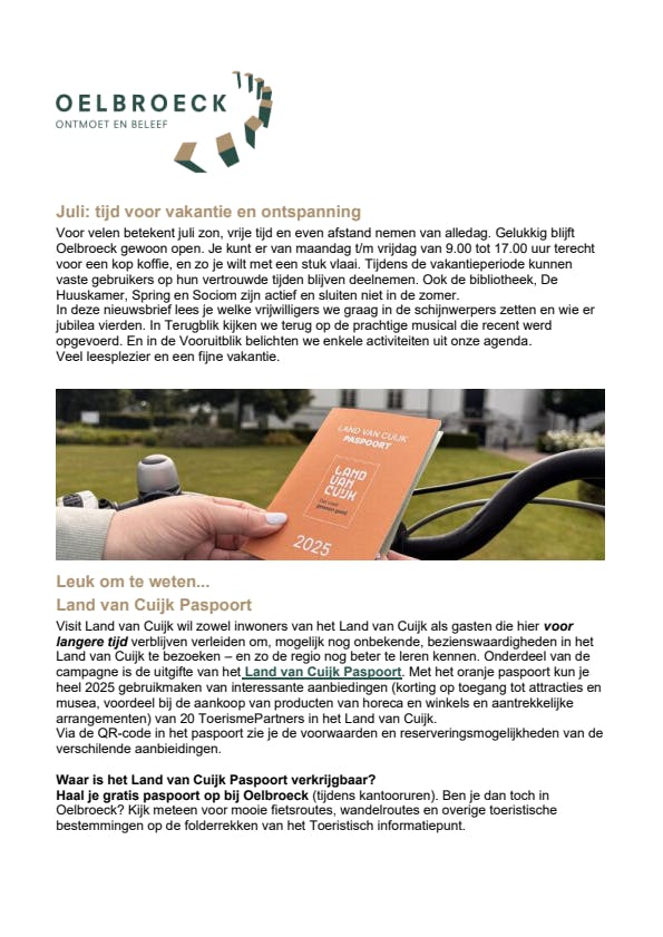 Nieuwsbrief Oelbroeck juli 2025