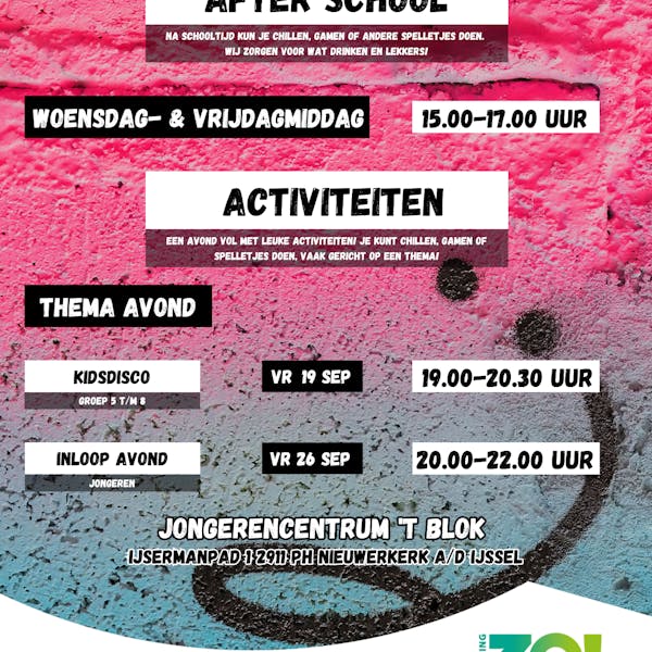 Programma September in Jongerencentrum 't Blok