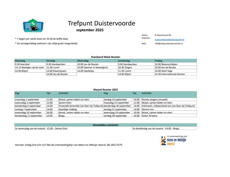 Maandkalender Trefpunt Duistervoorde van September 2025