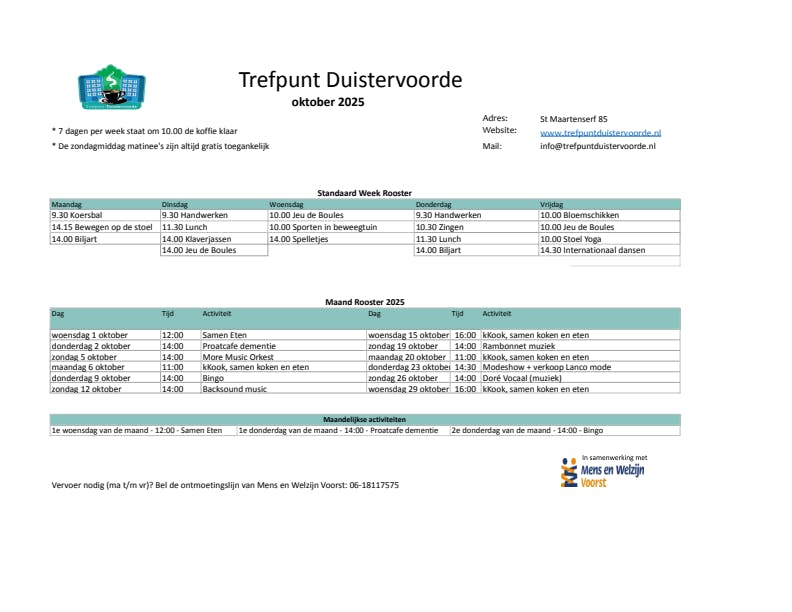 Maandkalender Trefpunt Duistervoorde van Oktober 2025