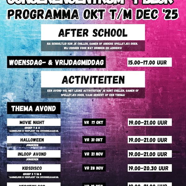 Kwartaalplanning Okt t/m Dec 2025 Jongerencentrum ’t Blok