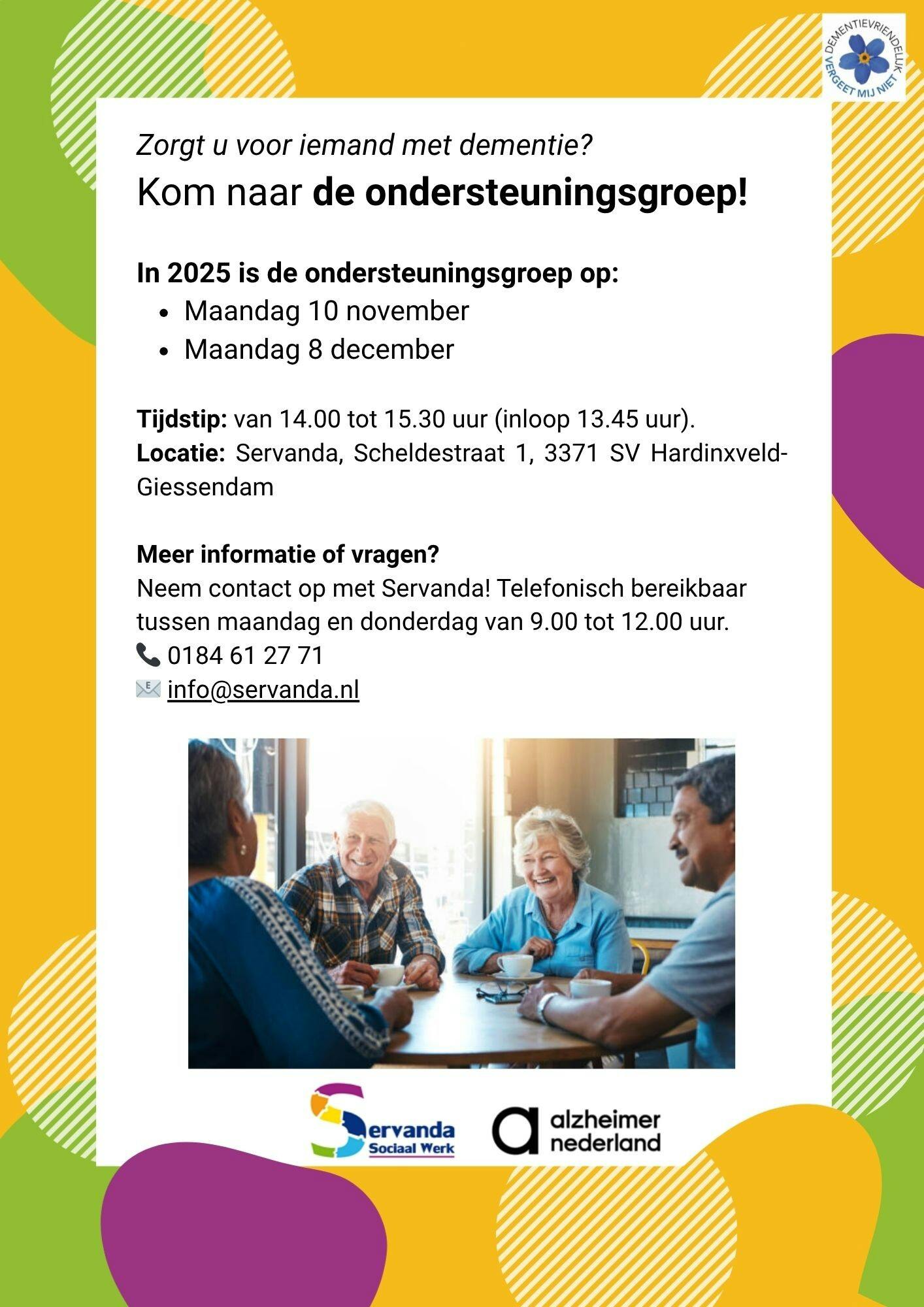 Kom naar de ondersteuningsgroep voor mantelzorgers van iemand met dementie