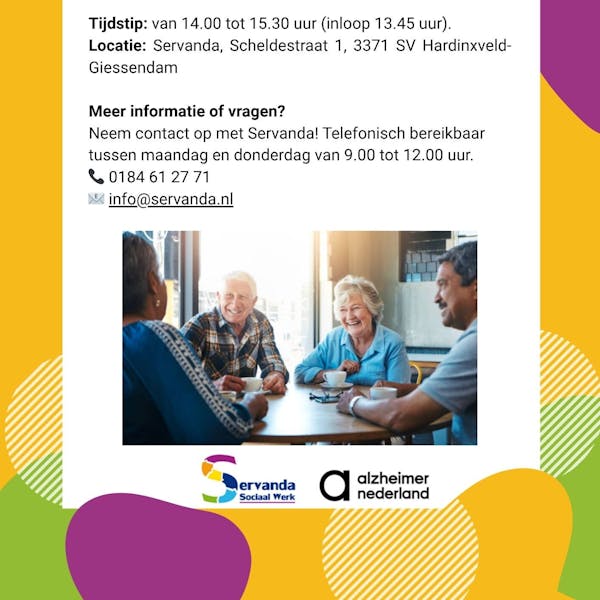 Kom naar de ondersteuningsgroep voor mantelzorgers van iemand met dementie