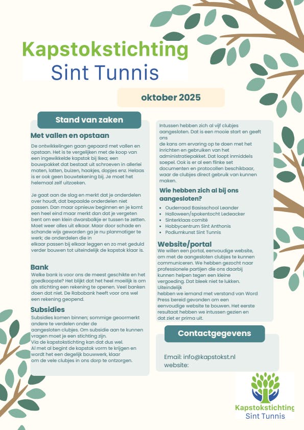 Nieuwsbrief Kapstokstichting Sint Tunnis – oktober 2025