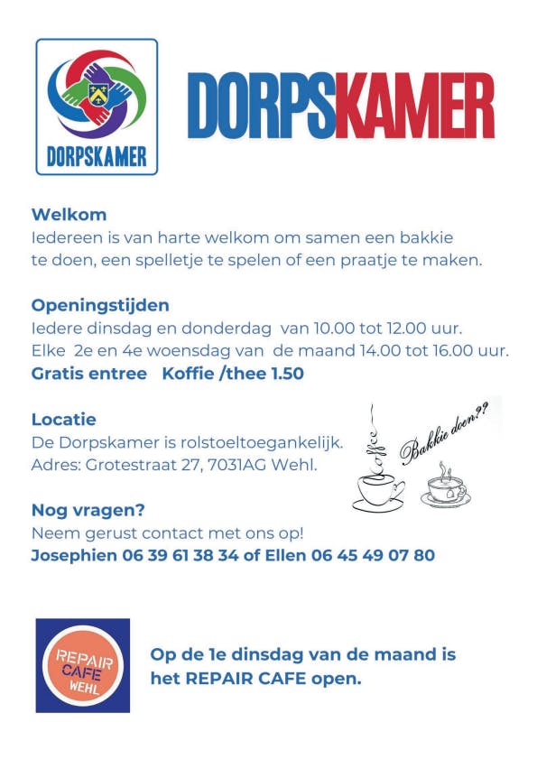 Dorpskamer Wehl extra openingstijden