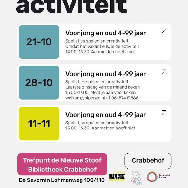 Spellenmiddag of creatief in Crabbehof