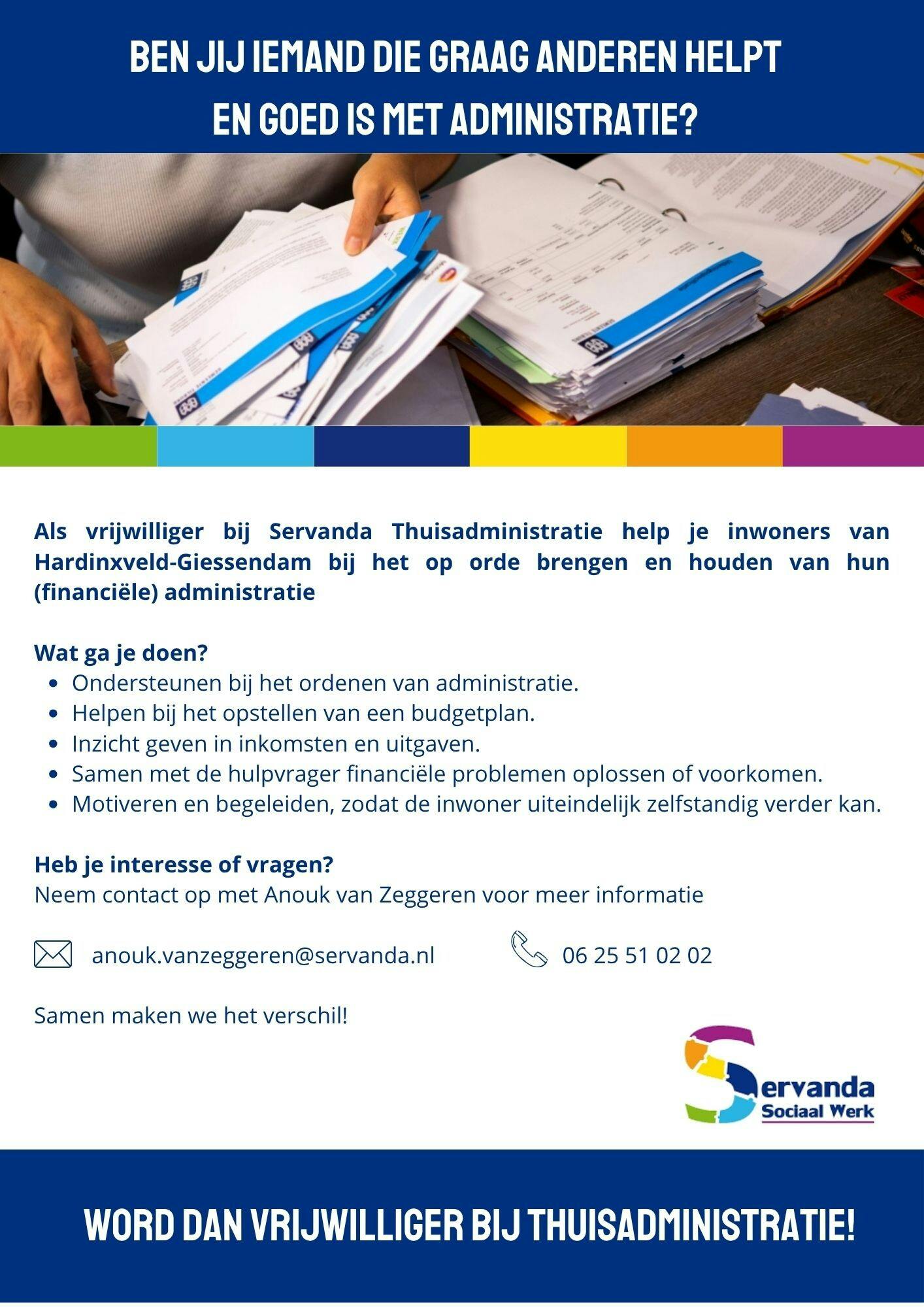 Word vrijwilliger bij Servanda Thuisadministratie!