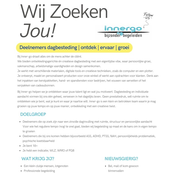 Wij Zoeken Jou! Deelnemers Dagbesteding