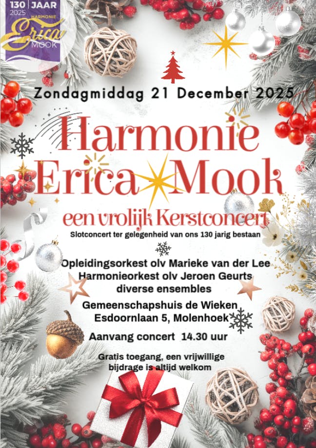 21 december sluit Erica haar jubileumjaar af met vrolijk kerstconcert