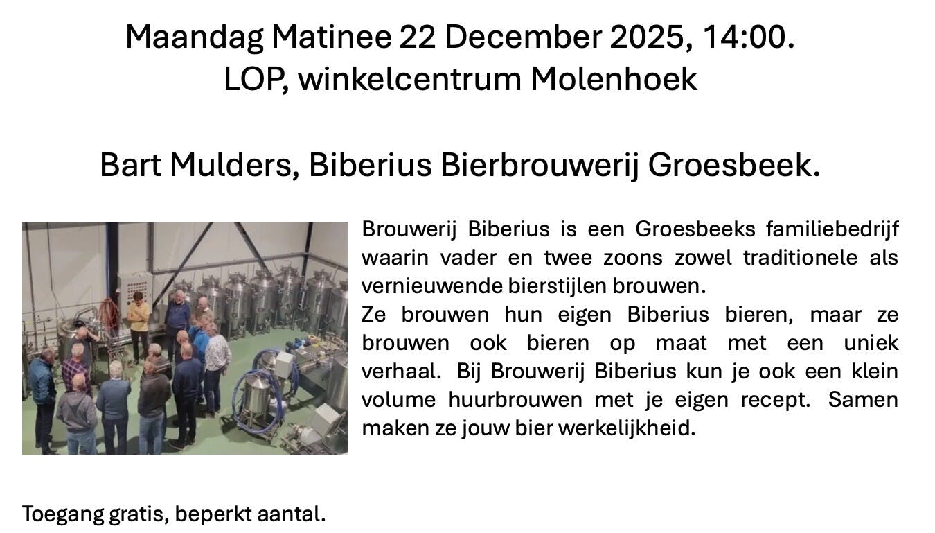 Maandag Matinee:  Presentaties Kunst, Cultuur en Ambachten