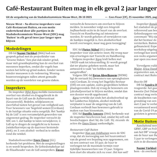 Café-Restaurant Buiten mag in elk geval 2 jaar langer blijven