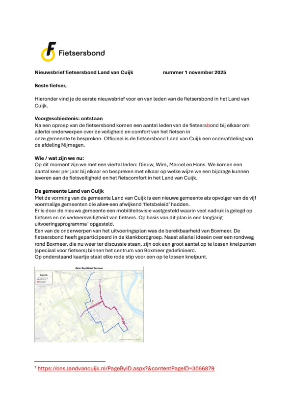 Nieuwsbrief fietsersbond Land van Cuijk nummer 1 november 2025