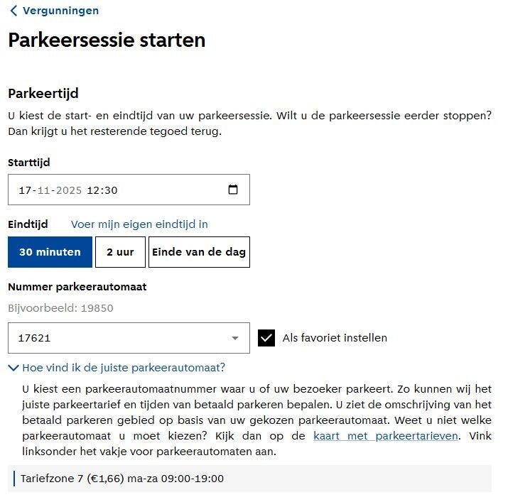 Aanmelden parkeersessie voor bezoek verandert