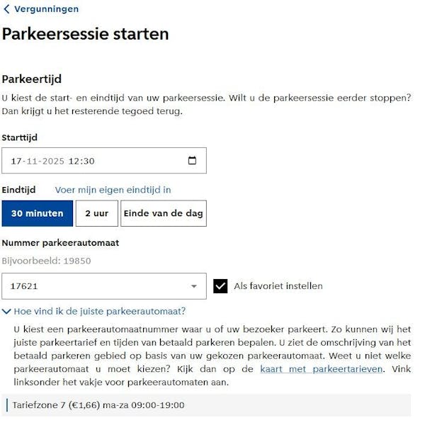 Aanmelden parkeersessie voor bezoek verandert