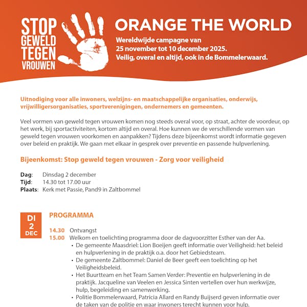 Orange the World - Bijeenkomst: Stop geweld tegen vrouwen – Zorg voor veiligheid