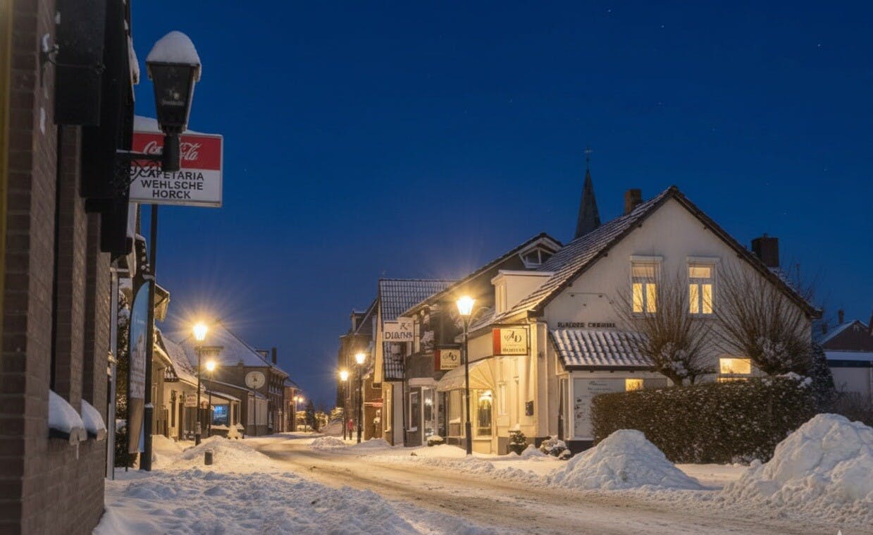 Winter-impressie centrum Wehl in de avond. 