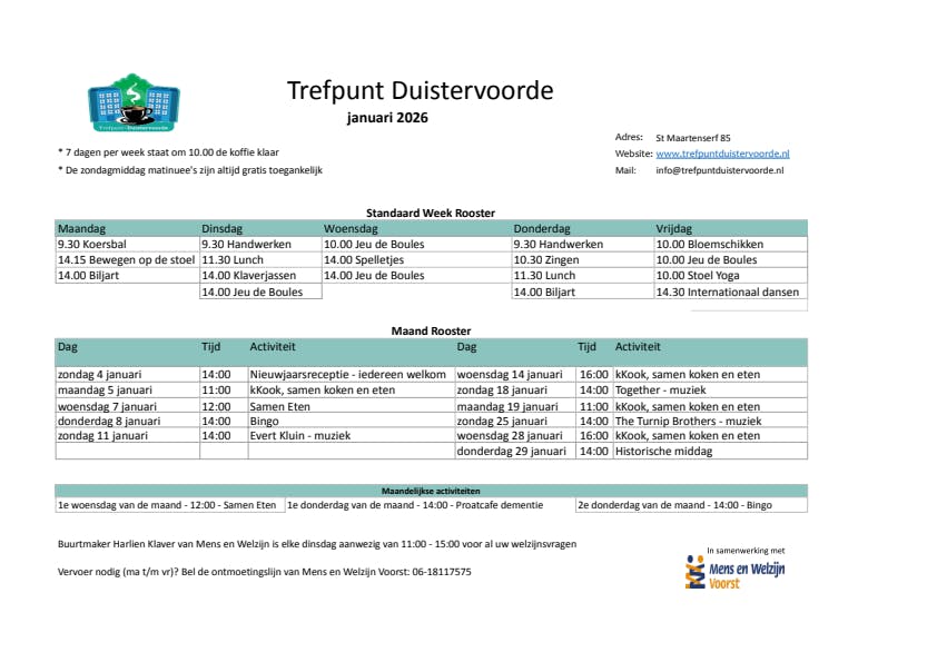 Maandkalender Trefpunt Duistervoorde Januari 2026