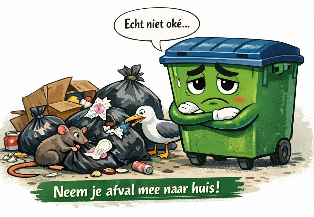 Zet alsjeblieft geen vuilnis naast de containers