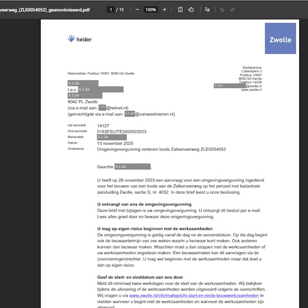 Verlening omgevingsvergunning voor bouw loods in land langs de Zalkerveerweg.