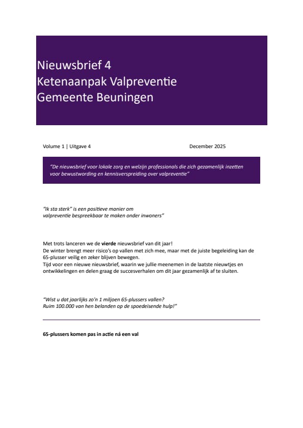 Nieuwsbrief 4 Ketenaanpak Valpreventie Gemeente Beuningen