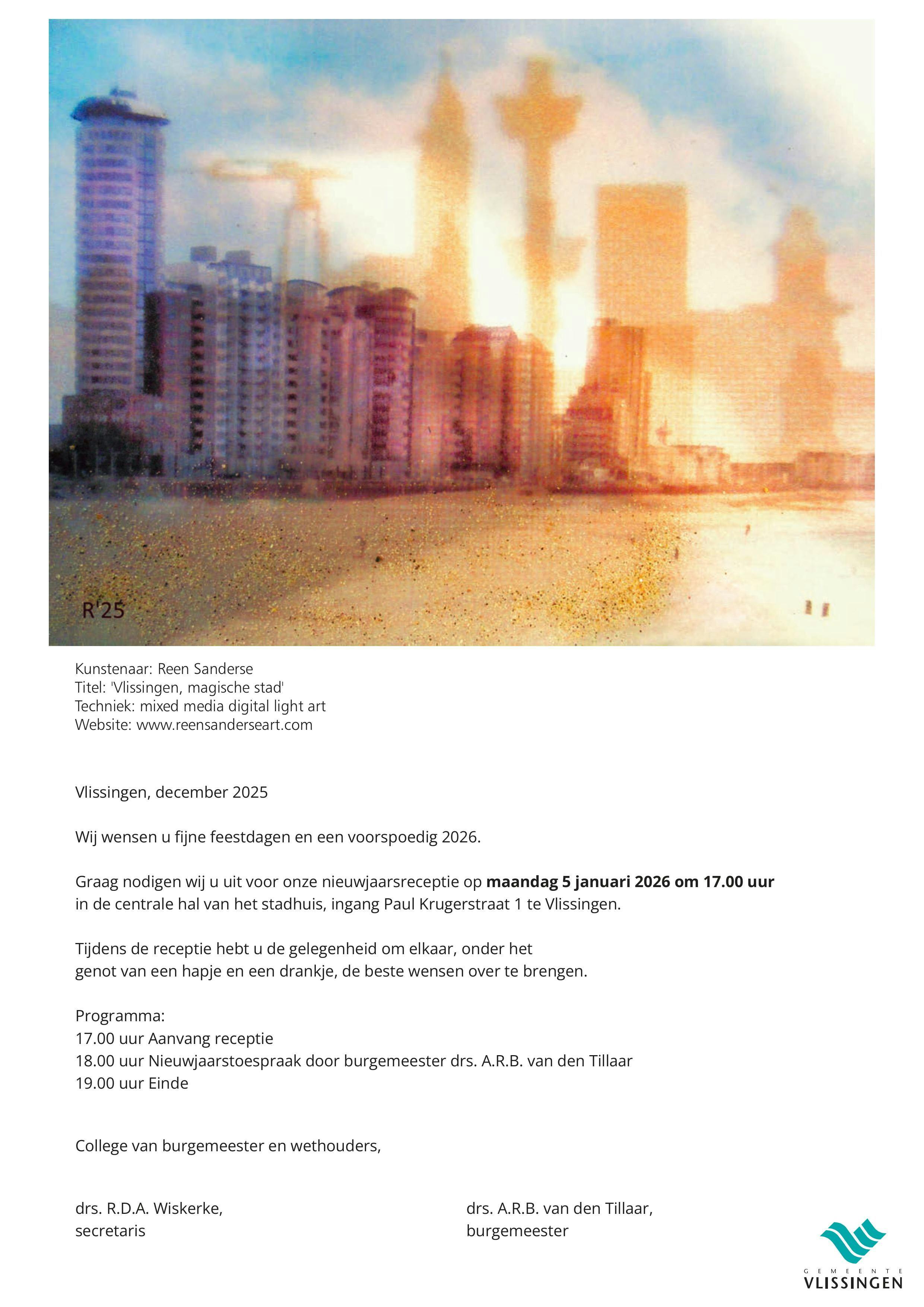 Uitnodiging Nieuwjaarsreceptie Gemeente Vlissingen