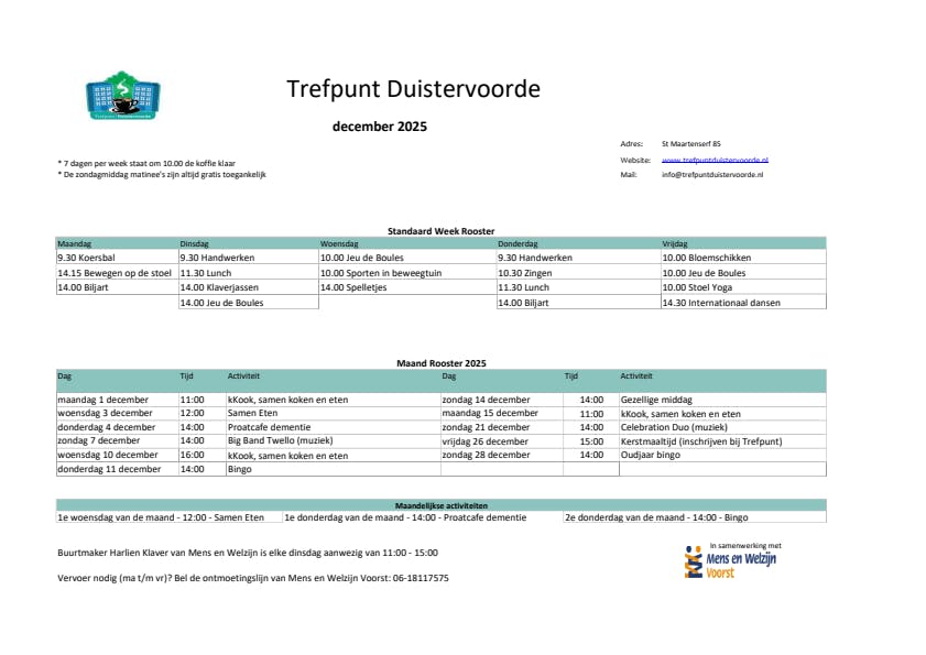 Maandkalender Trefpunt Duistervoorde van December 2025