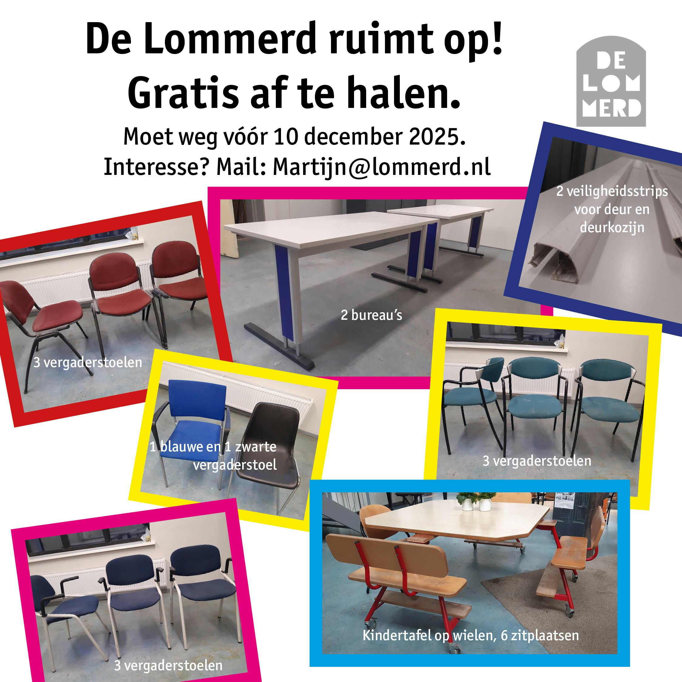 Gratis af te halen: vergadertafels en stoelen bij De Lommerd