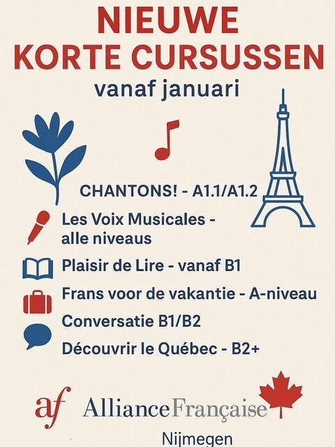 In januari starten korte cursussen Franse taal bij de Alliance Française Nimègue