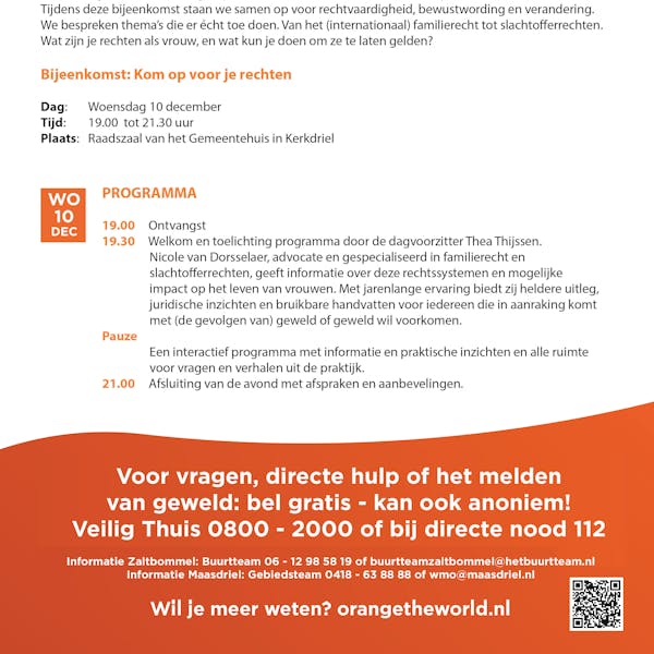 Orange the World bijeenkomst: Kom op voor je rechten – 10 december