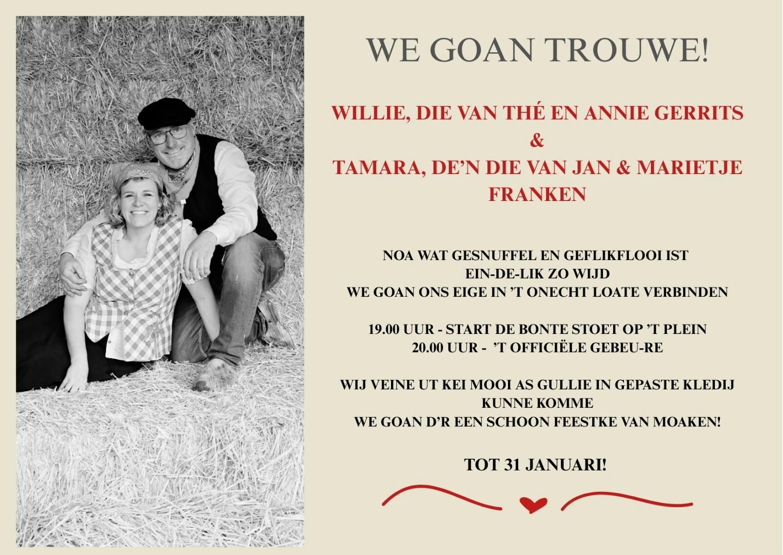 Save the Date:: Boeren bruiloft Willie en Tamara!
